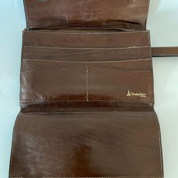 Vintage Brown Leather Clutch Hand Bag Purse Wrist Strap Unisex Made in France - Picture 4 of 6